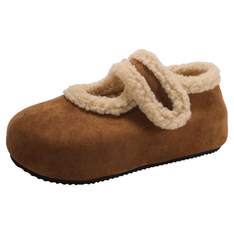 魔术贴平底中口勃肯鞋棉鞋女款2025新款冬季加绒玛丽珍毛毛女鞋子