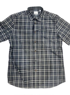 自营欧洲直邮Burberry/博柏利 男士棉混纺格纹休闲单排扣短袖衬衫