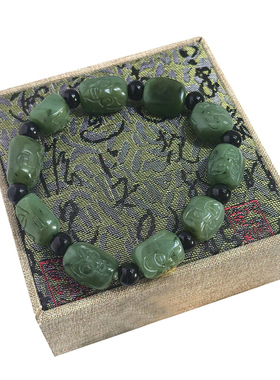 纯天然新疆和田碧玉随形珠十八罗汉手串链通用款色好油性足送礼盒