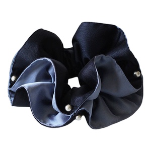 川野法式蓝色缎面双层大肠发圈新款简约时尚高弹力发绳不勒头发饰