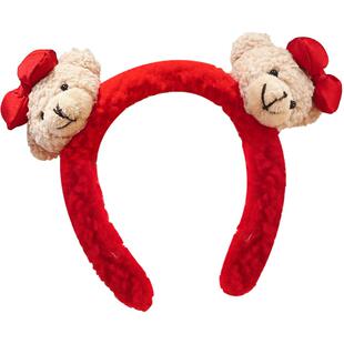 新年红色发饰可爱小熊发箍女2025高颅顶压发头箍洗脸发卡喜庆头饰