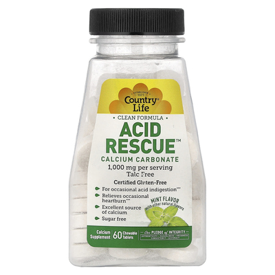 乡村生活,Acid Rescue, Calcium Carbonate, Mint, 1,000 mg, 220
