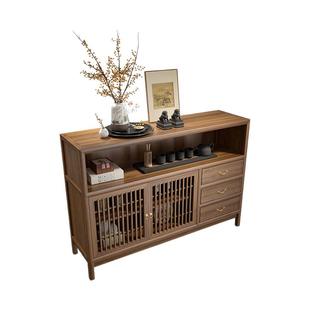 新中式餐边柜实木置物架老榆木家用客厅实木茶水柜茶室多功能边柜