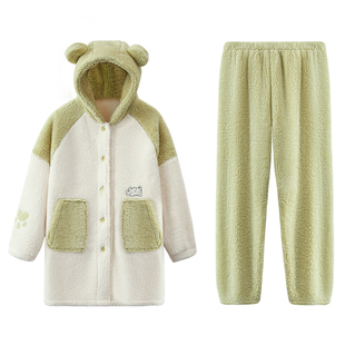 红豆居家儿童家居服泡泡绒秋冬加厚男孩连帽女可爱睡衣套装可外穿