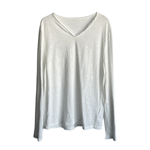 质感超赞~法式春季微薄舒适感纯棉白色V领长袖打底衫长袖T恤春