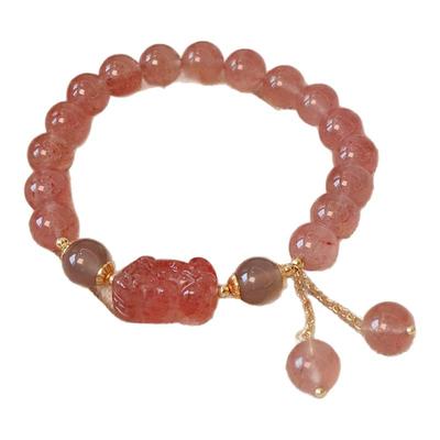 女士天然草莓晶水晶招桃花手链