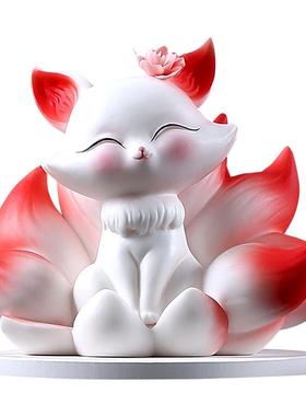 可爱陶瓷九尾狐小摆件手办礼物