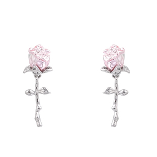 SUMIYAKI 金属少女粉玫瑰小耳环百搭甜酷显白耳饰精致小巧耳钉
