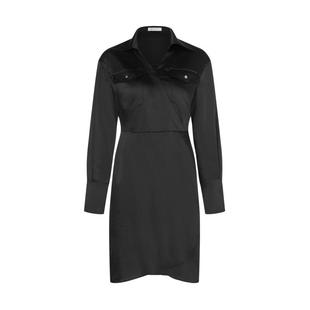 MESUX米岫秋交叉门襟围裹式工装口袋V领抽褶开叉连衣裙MKFUO604