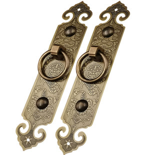 中式纯铜拉手仿古大门把手复古铜门环装饰格栅老门拉环木门大拉手