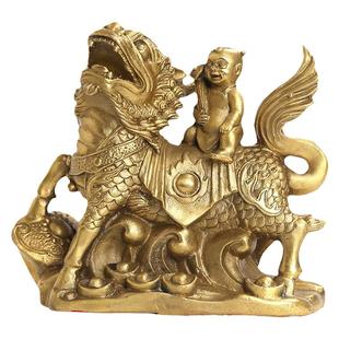 全黄铜麒麟摆件送子麒麟一对金童玉女装饰品家居客厅工艺品文昌位