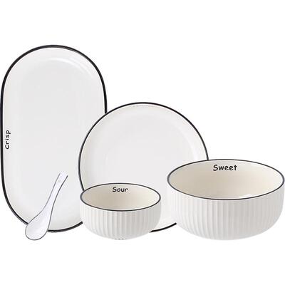 简约黑线餐具套装家用陶瓷碗碟