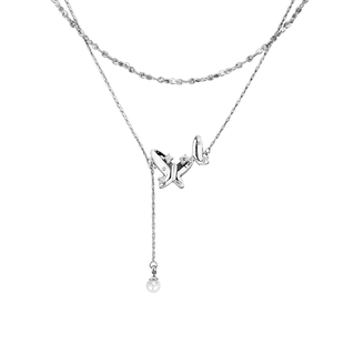 KLINKLIN蝴蝶高级感双层叠戴珍珠项链女锁骨链轻奢小众韩ins配裙