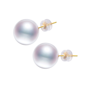 黛米珠宝 静晗10-12mm正圆淡水珍珠耳钉18K金耳饰大耳环女-配证书