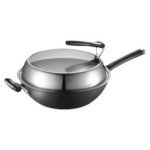 爱仕达平底大铁锅炒菜锅家用精铁熟铁炒锅无涂层电磁炉煤气灶适用