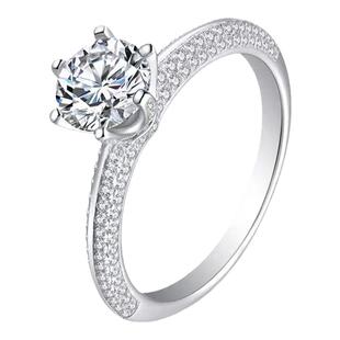 进口D色莫桑石钻戒经典六爪女戒指婚戒S925银半壁江山款群镶高奢