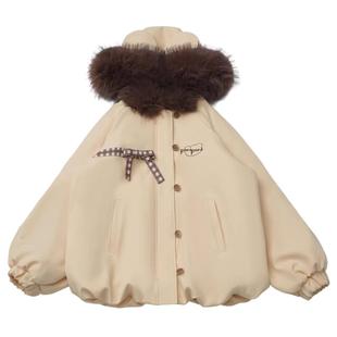 pinksavior【小泡芙】奶呼呼花苞棉服显瘦微喇裤冬减龄毛领套装