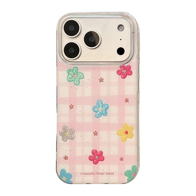 适用苹果17手机壳粉色条纹花朵