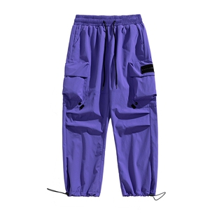 男士春季紫色多巴胺软壳工装裤男美式大码裤子休闲裤2026新款长裤