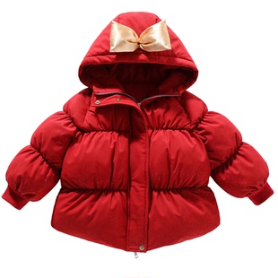 小女孩加厚红色棉衣2025年女宝宝甜美羽绒棉棉服女童外套冬装防寒