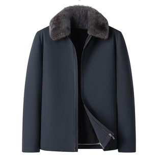 [水貂毛领/兔毛内胆]梦特娇皮草派克服男冬季翻领鹅绒羊毛外套厚J