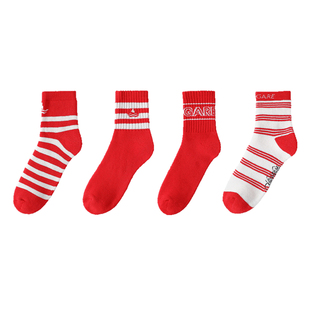 Navigare意大利小帆船新年红儿童袜子保暖中筒袜条纹男童字母款