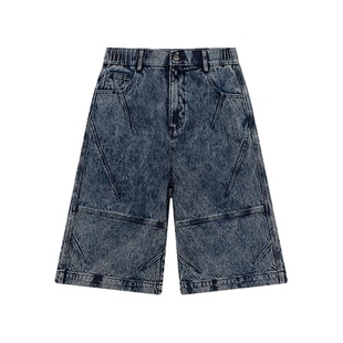 凯施迪休闲牛仔短裤男款2025夏季新品松紧宽松百搭水洗七分裤男士