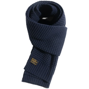 马登工装美式复古灰色针织含羊毛围巾毛线秋冬保暖围脖菠萝纹男潮