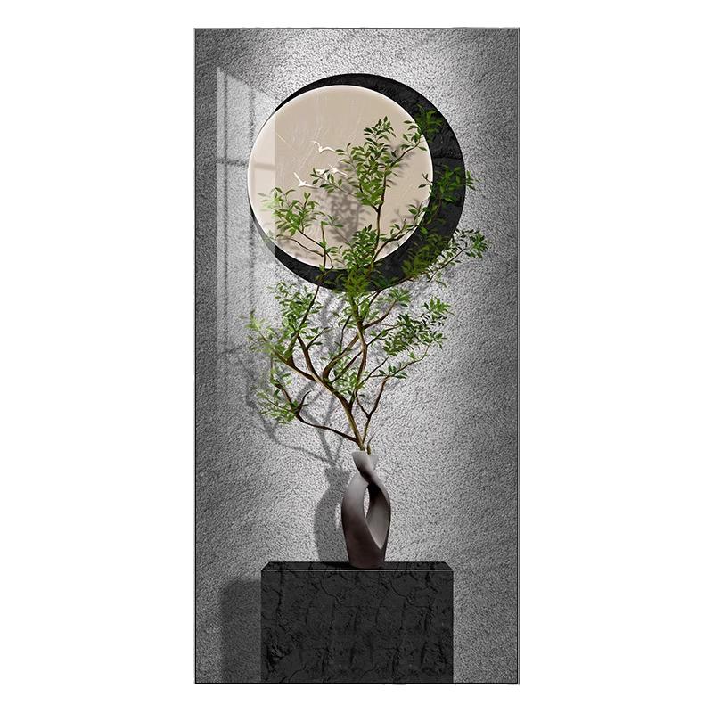 高级感玄关装饰画入户进门客厅走廊挂画新中式绿植过道背景墙壁画