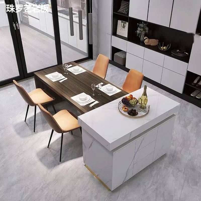 高端岩板岛台餐桌一体意式轻奢现代家用厨房伸缩长方形中岛吧台