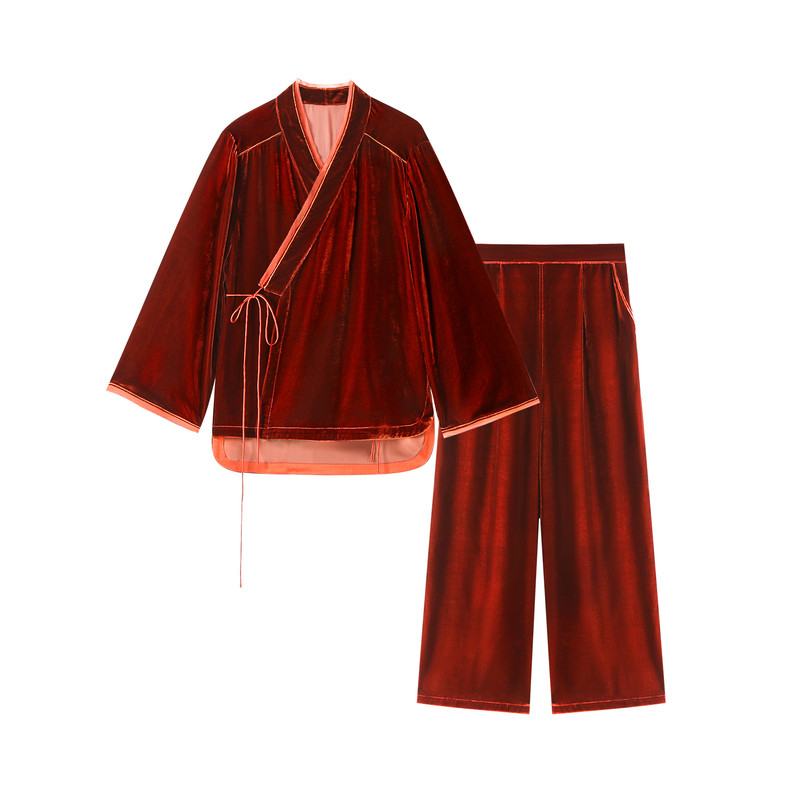 一茧一丝桑蚕丝女睡袍套装家居服