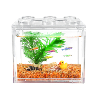 生态瓶斗鱼缸微景观亚克力积木盒办公桌面水族箱迷你创意造景鱼缸