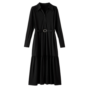 晚白2026年春新款带口袋早8衬衫连衣裙大码衬衫裙系带收腰连衣裙