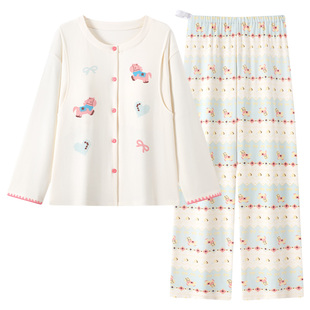 带胸垫月子服春夏薄款纯棉全棉吸汗产后大码孕妇睡衣产妇哺乳喂奶