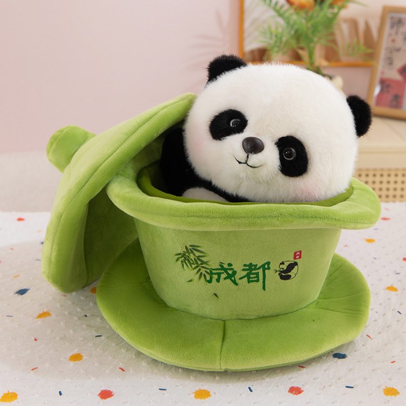 创意茶杯熊猫公仔毛绒玩偶男女生纪念品送盖碗茶可爱成都生日礼物