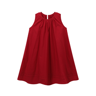 布丁哈鲁童装夏装女童纯棉裙子2026夏新款儿童洋气无袖红色连衣裙