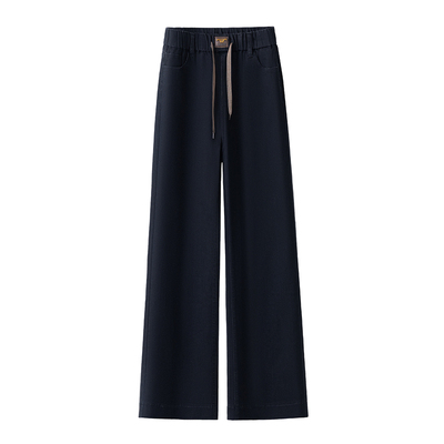 黑色加绒松紧腰直筒牛仔裤女冬季2025新款高腰窄版阔腿裤拖地裤女