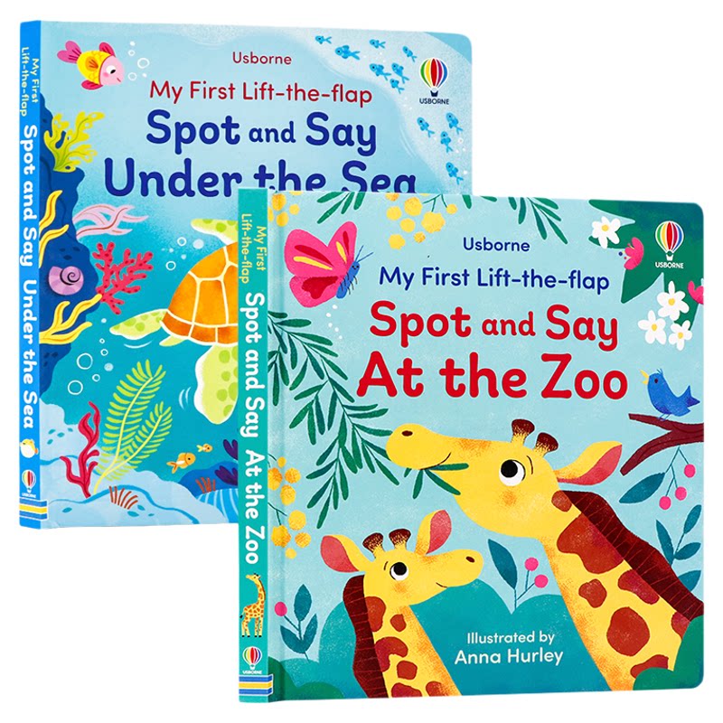 Usborne出品我的第一本翻翻找找说单词系类2册英文原版My First Lift-the-flap Spot and Say Under the Sea At the Zoo纸板翻翻书