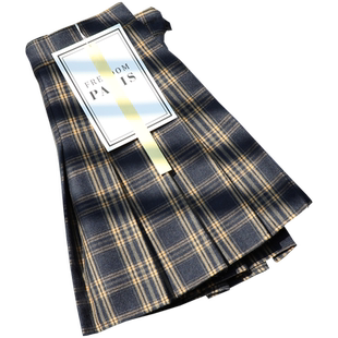 黄色格子百褶裙女短款高腰美式复古春秋磨毛a字半身裙显瘦短裙裤