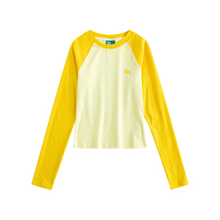 riverstone plus插肩袖撞色长袖T恤女正肩春季圆领修身打底衫上衣