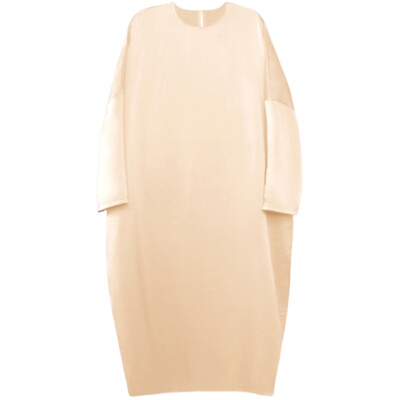 植物染小圆领宽松真丝长袖连衣裙