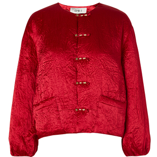 QS秸熙冬季新款改良轻国风醋酸短款羽绒服女手工盘扣保暖短款外套