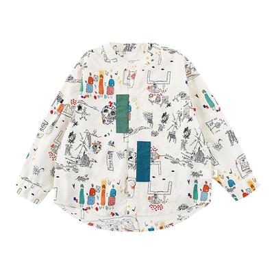 幼悠男童2025新款简洁立领数码印花衬衫洋气撞色长袖耐磨百搭上衣