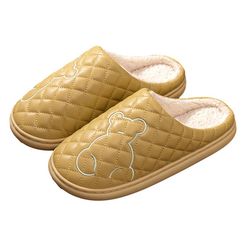 洁丽雅棉拖鞋女秋冬2025新款室内家居毛绒保暖防滑PU防水小熊棉拖