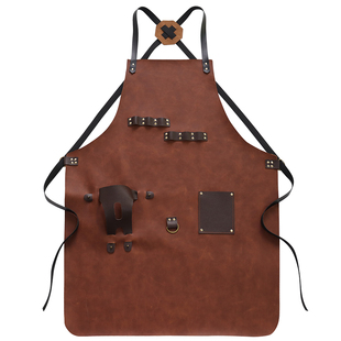 围裙高级感男士专用户外野炊烧烤工作服酒吧调酒师pu皮革防水防油