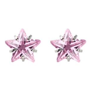 迷你款s999纯银银耳钉粉皓石女简约星星耳环耳骨钉养耳洞耳饰小巧