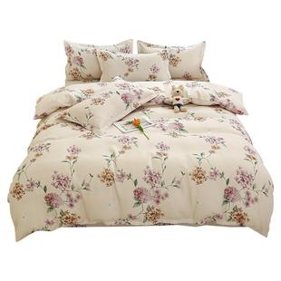 简约碎花四件套化纤床品套件亲肤棉床单磨毛被套活性印花四季通用