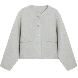 达佳诗灰色双面呢大衣女小个子短款新款加厚教资面试冬季毛呢外套