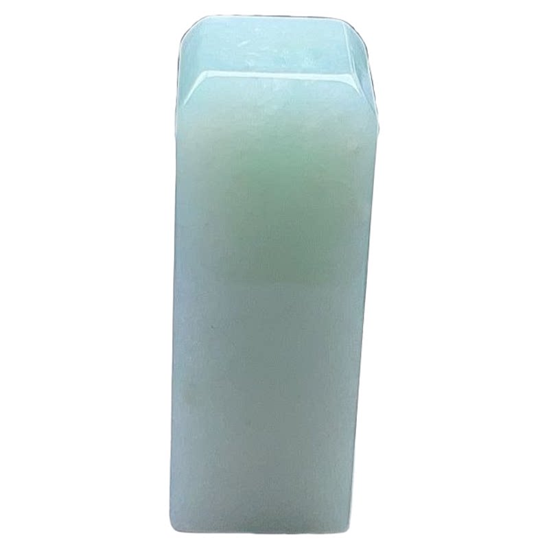 天然翡翠长方印章手把件乳白淡绿