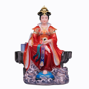 地母娘娘神像汉白玉彩绘红衣后土娘娘元君夫人家用供奉佛像摆件